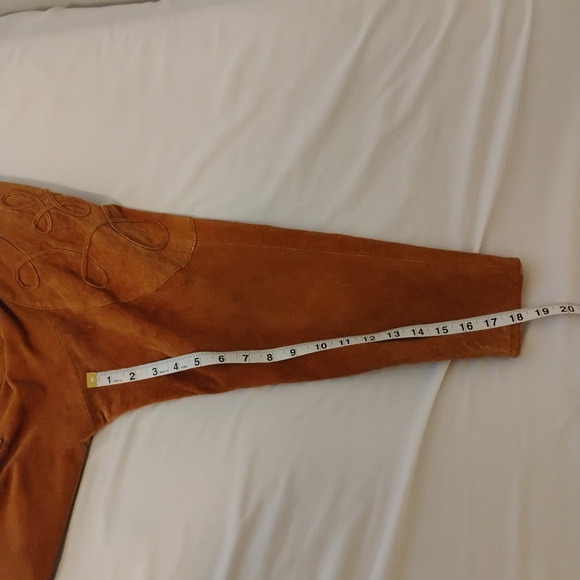 Vintage CODE NOUVEAU Tan Suede Genuine Leather 90s/80s Retro Western Crop Sz S - Picture 8 of 17